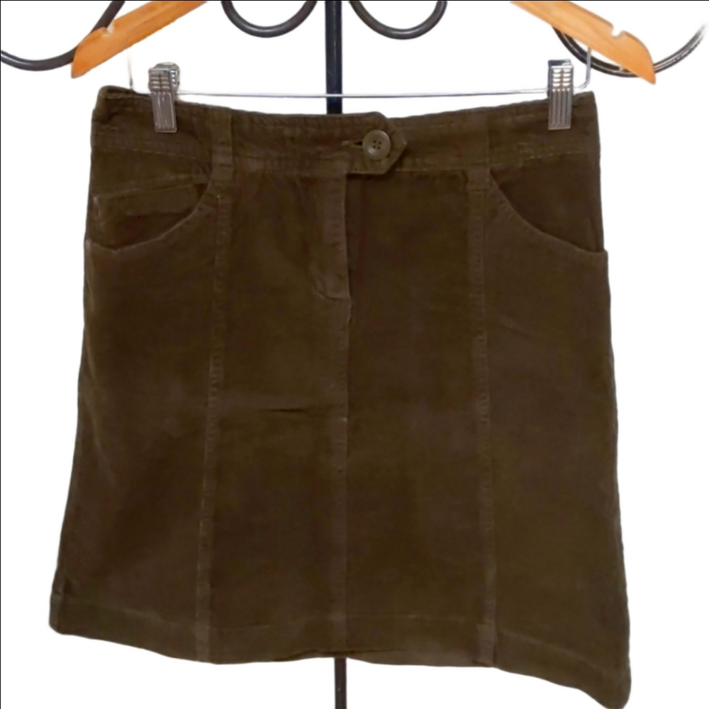 H&M Olive Green Corduroy Mini Skirt Size 8 NWOT